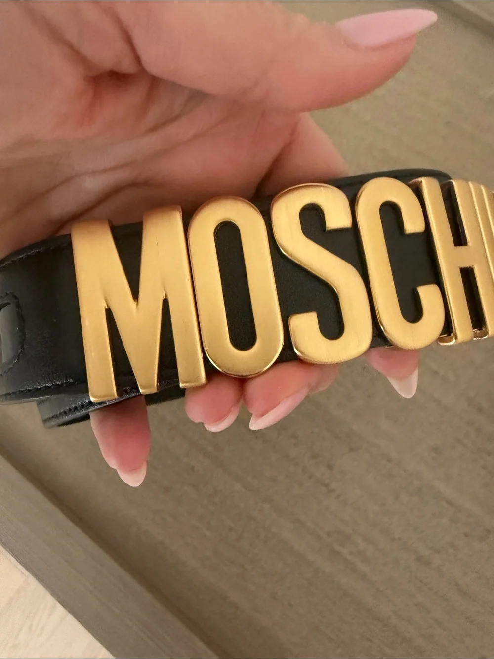 Moschino Black Belt with Gold MOSCHINO Lettering